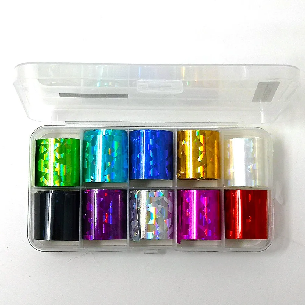 10 Holographic 1 Inch*3.3 Feet Nail Foils Starry Sky Glitter Foils Nail Art Transfer Sticker Set