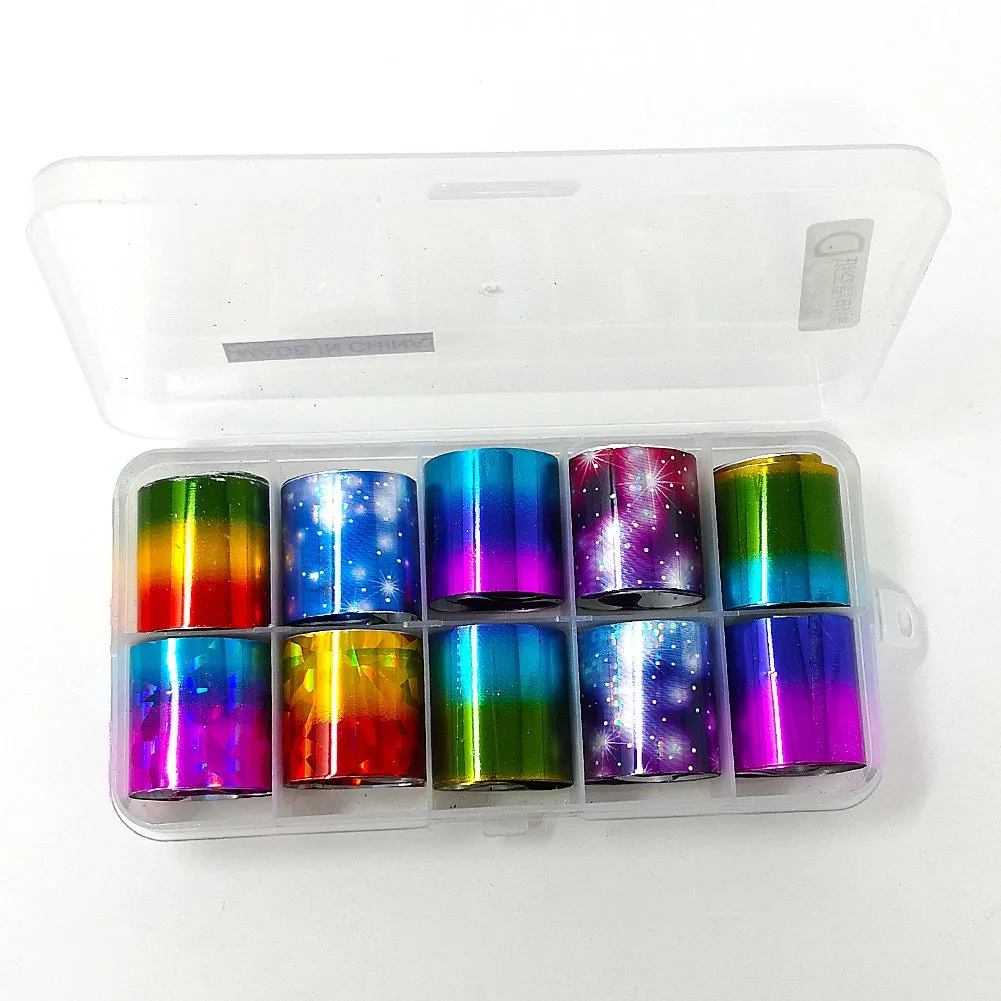 10 Holographic 1 Inch*3.3 Feet Nail Foils Starry Sky Glitter Foils Nail Art Transfer Sticker Set