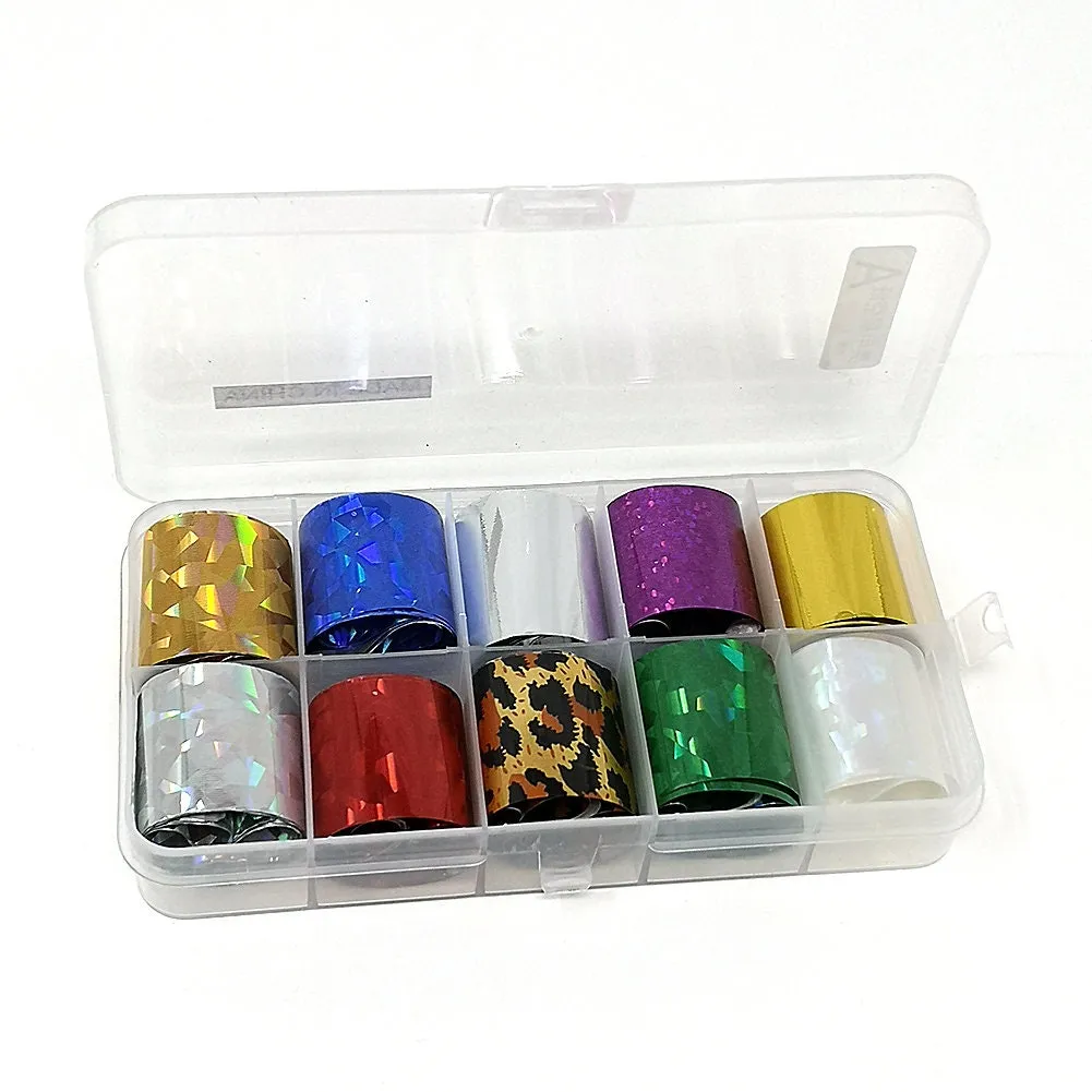 10 Holographic 1 Inch*3.3 Feet Nail Foils Starry Sky Glitter Foils Nail Art Transfer Sticker Set