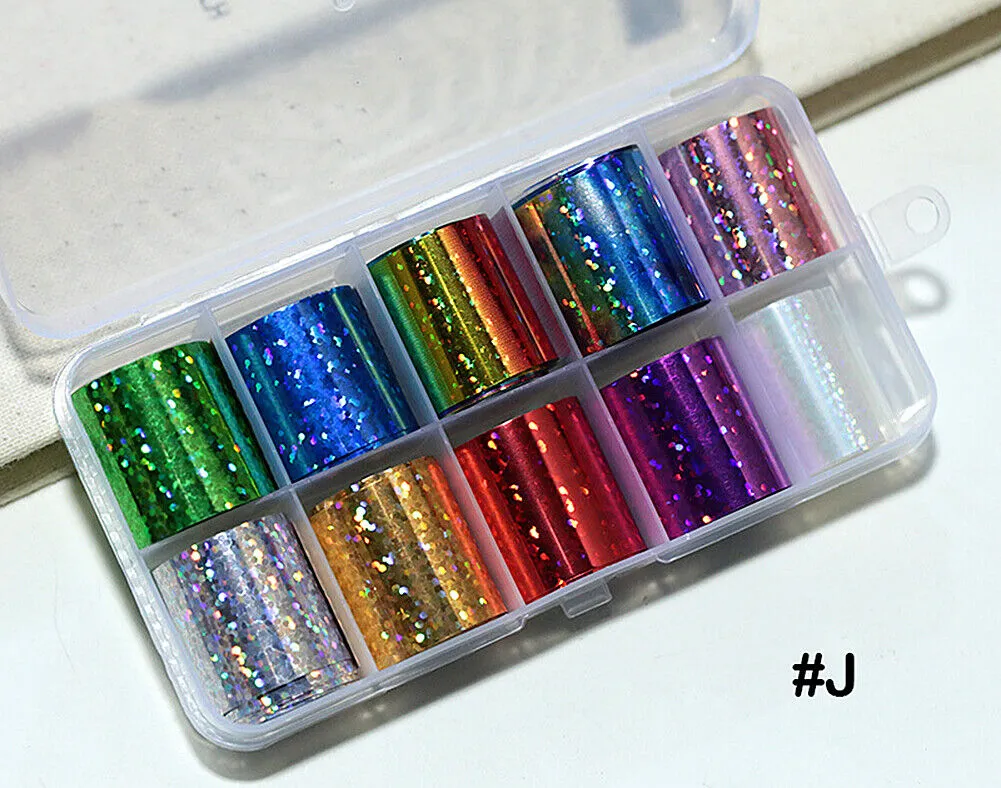 10 Holographic Nail Foils Starry Sky Glitter Foils Nail Art Transfer Sticker Set