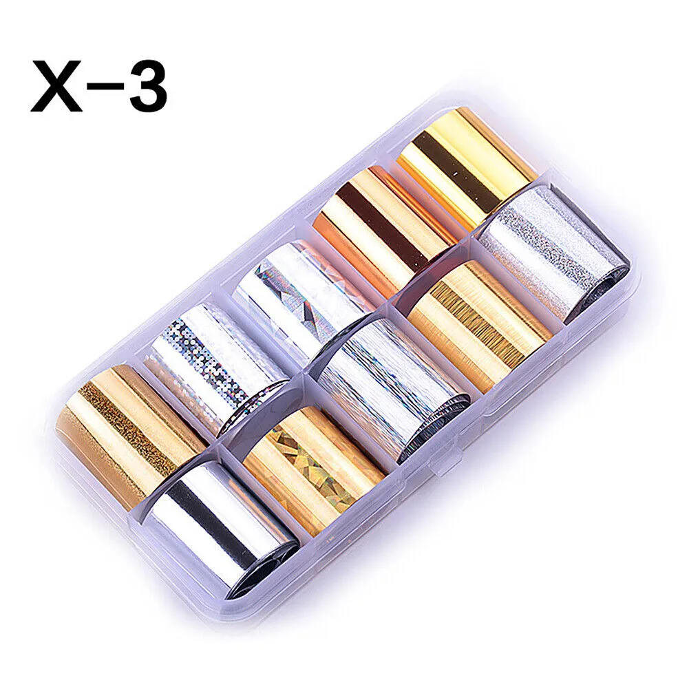 10 Holographic Nail Foils Starry Sky Glitter Foils Nail Art Transfer Sticker Set