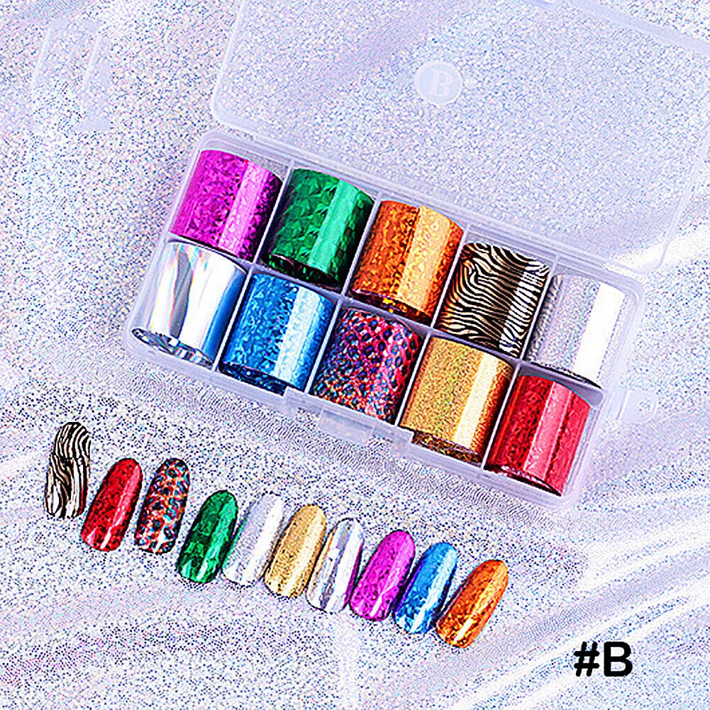 10 Holographic Nail Foils Starry Sky Glitter Foils Nail Art Transfer Sticker Set