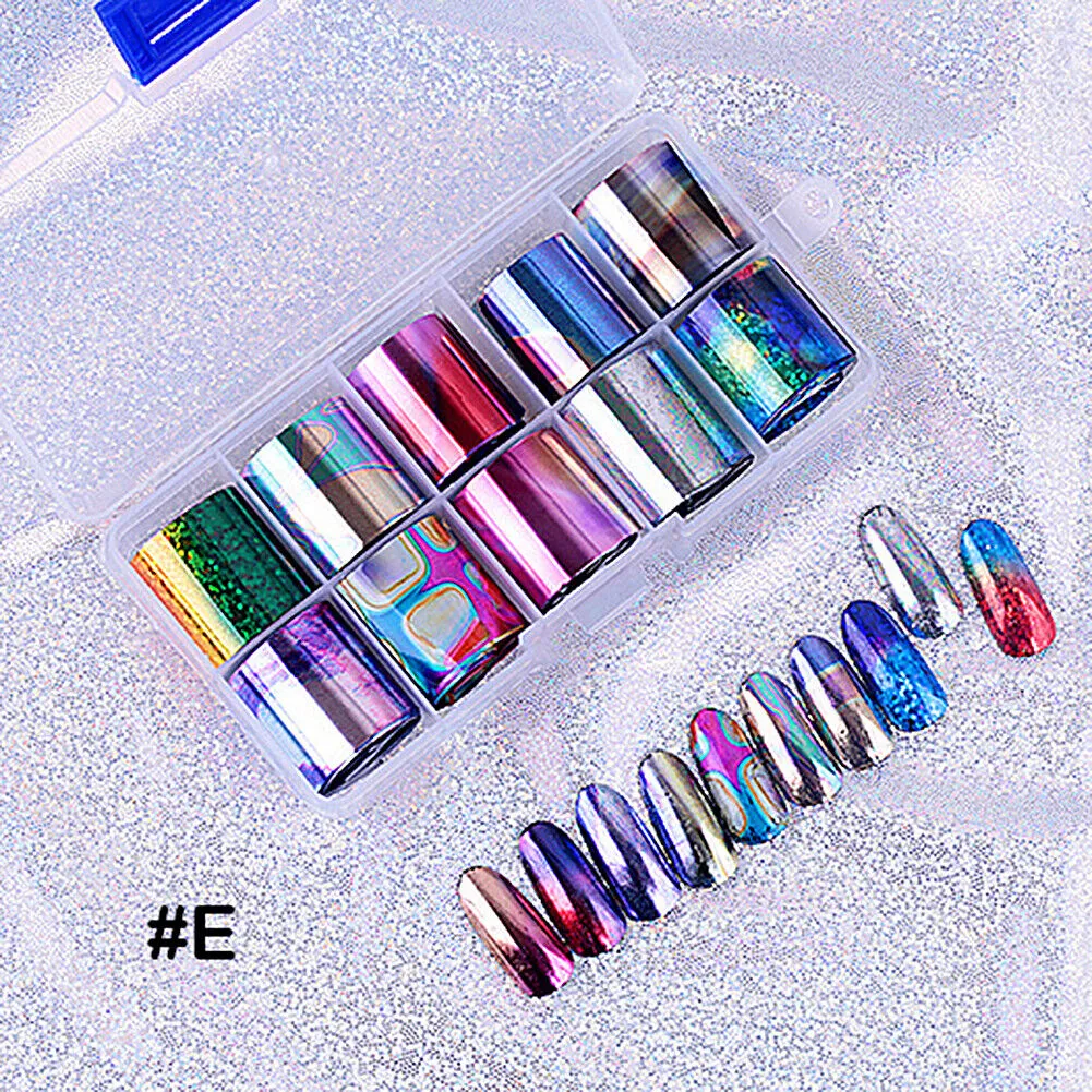 10 Holographic Nail Foils Starry Sky Glitter Foils Nail Art Transfer Sticker Set