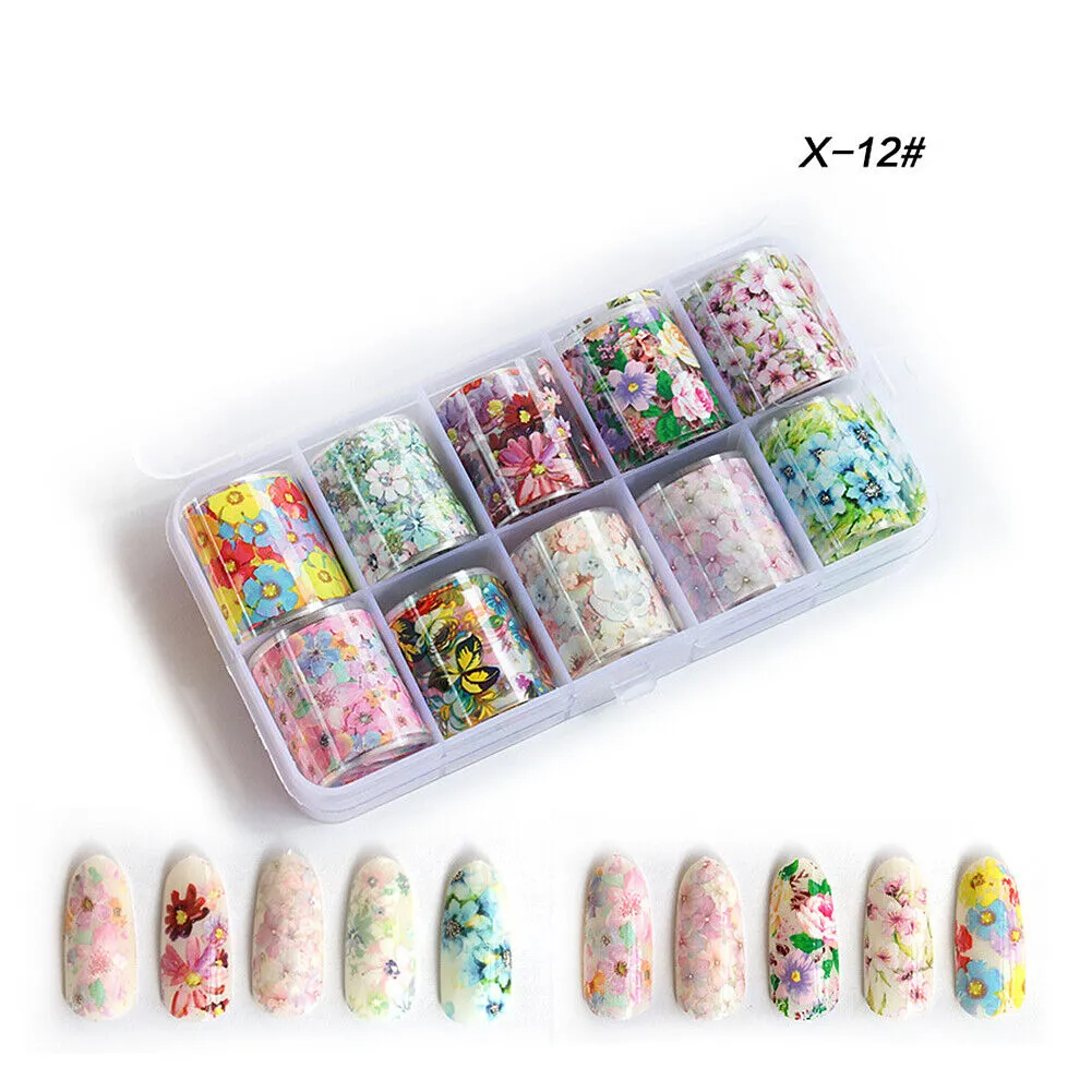 10 Holographic Nail Foils Starry Sky Glitter Foils Nail Art Transfer Sticker Set