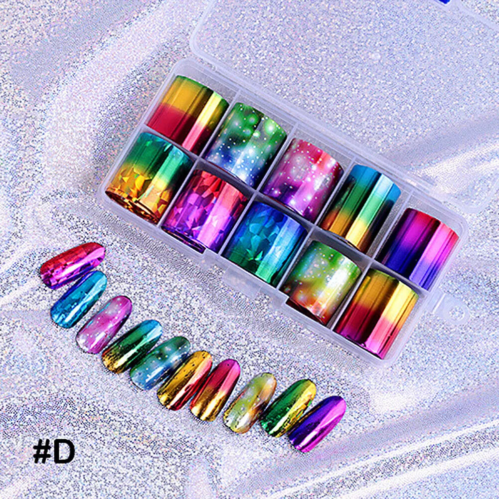 10 Holographic Nail Foils Starry Sky Glitter Foils Nail Art Transfer Sticker Set