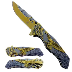 8 1/4" Overall Knife w Silver/Gold Eagle Design