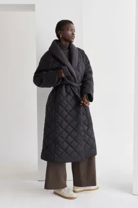 Adeline Quilted Puffer Wrap Coat Black