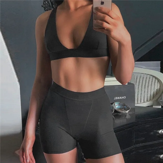 Bustier Tank Crop Top High Waist Shorts/Pants