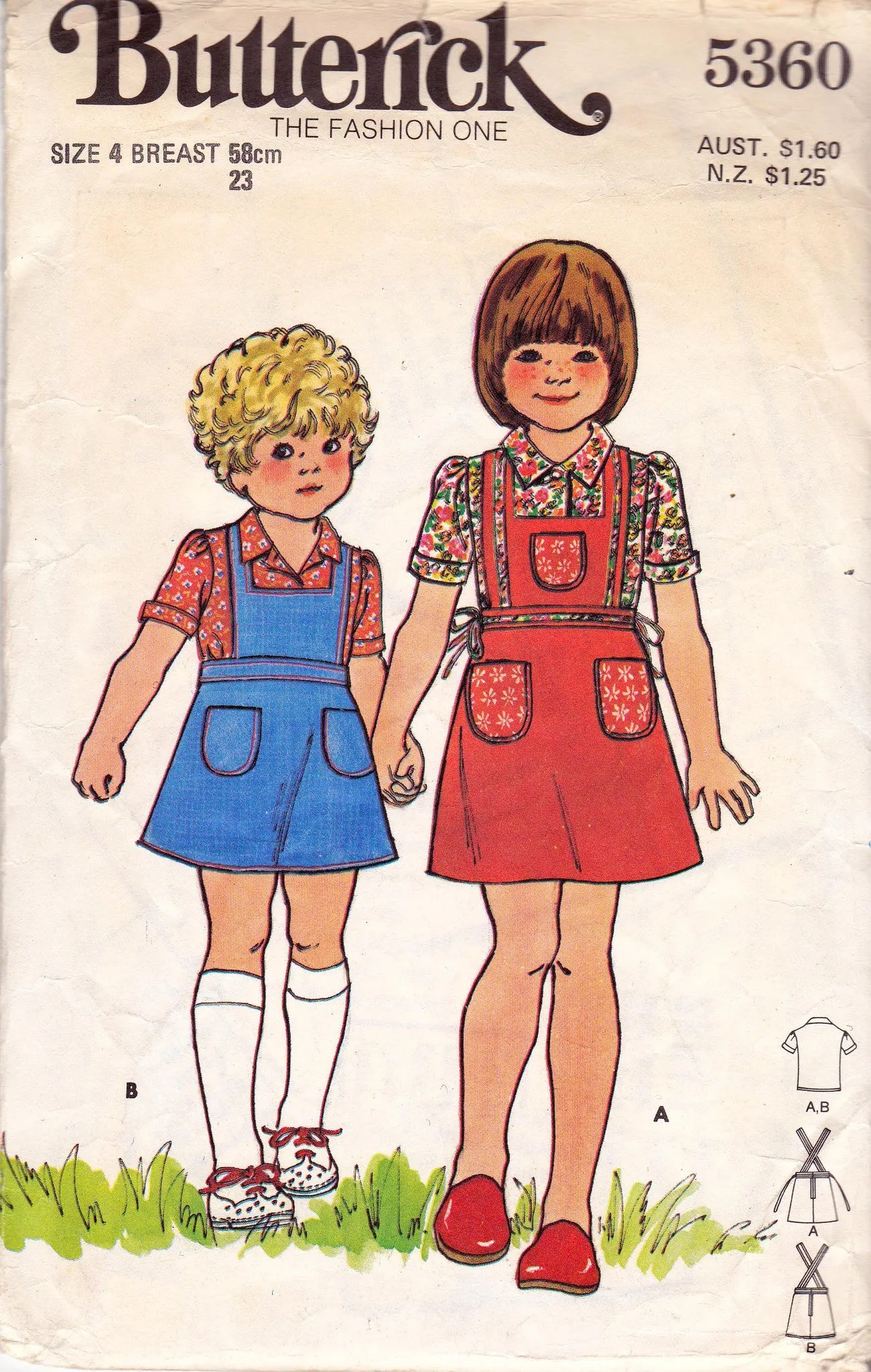 Butterick 5360 Toddler Girls Jumper & Blouse 1970s Vintage Sewing Pattern Size 4