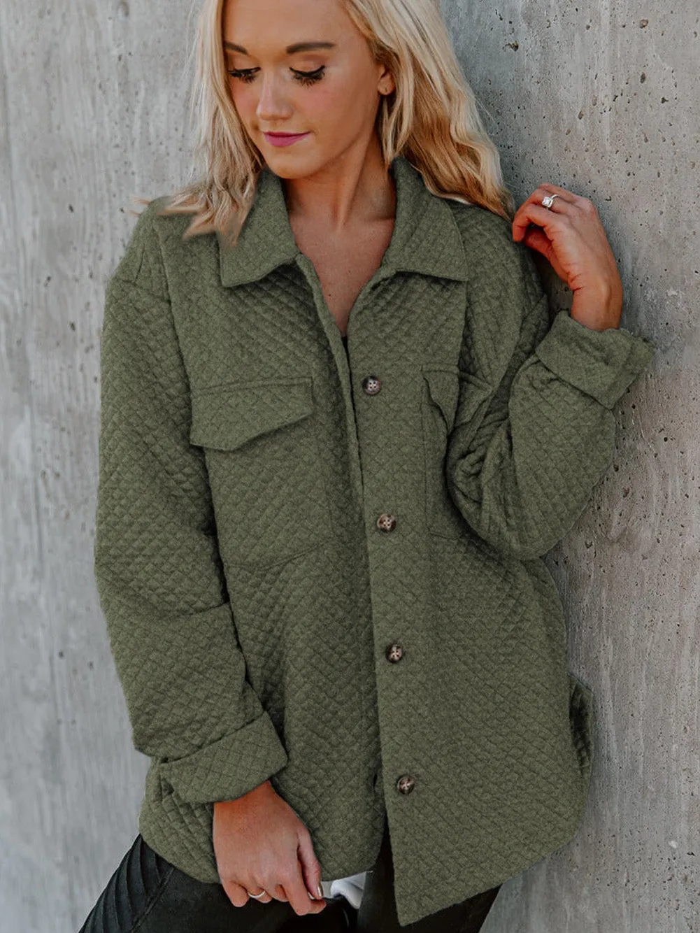 Button-Up Quilted Jacket for Women