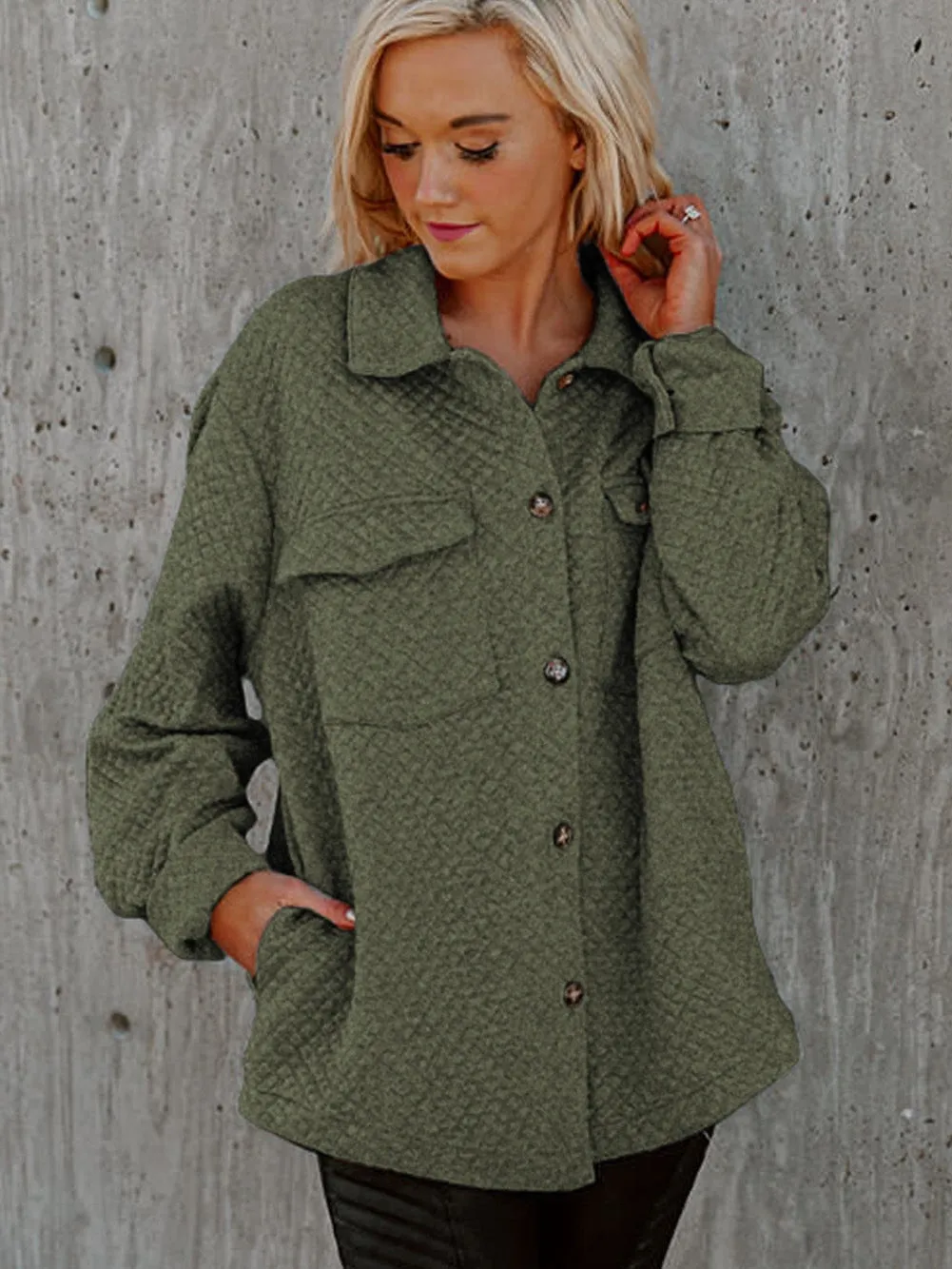 Button-Up Quilted Jacket for Women