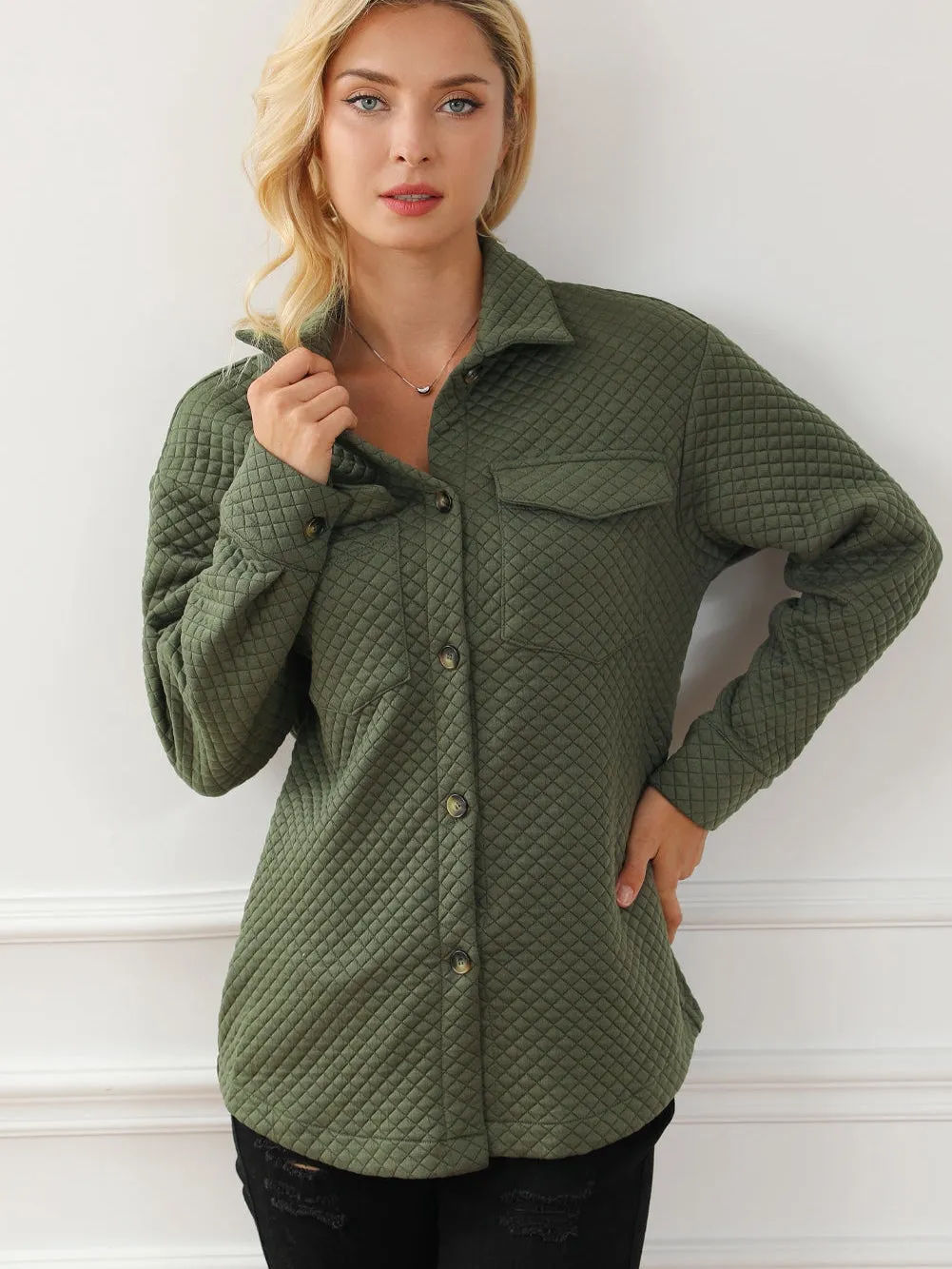 Button-Up Quilted Jacket for Women