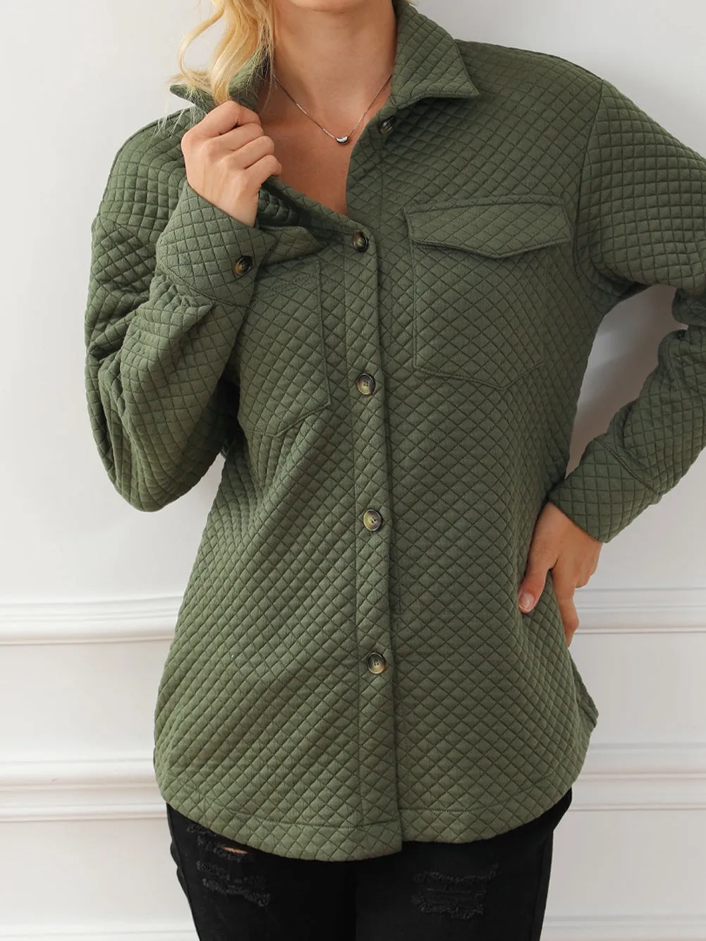 Button-Up Quilted Jacket for Women