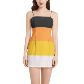 Candy Corn Sleeveless Square Neckline Spaghetti Strap Mini Dress