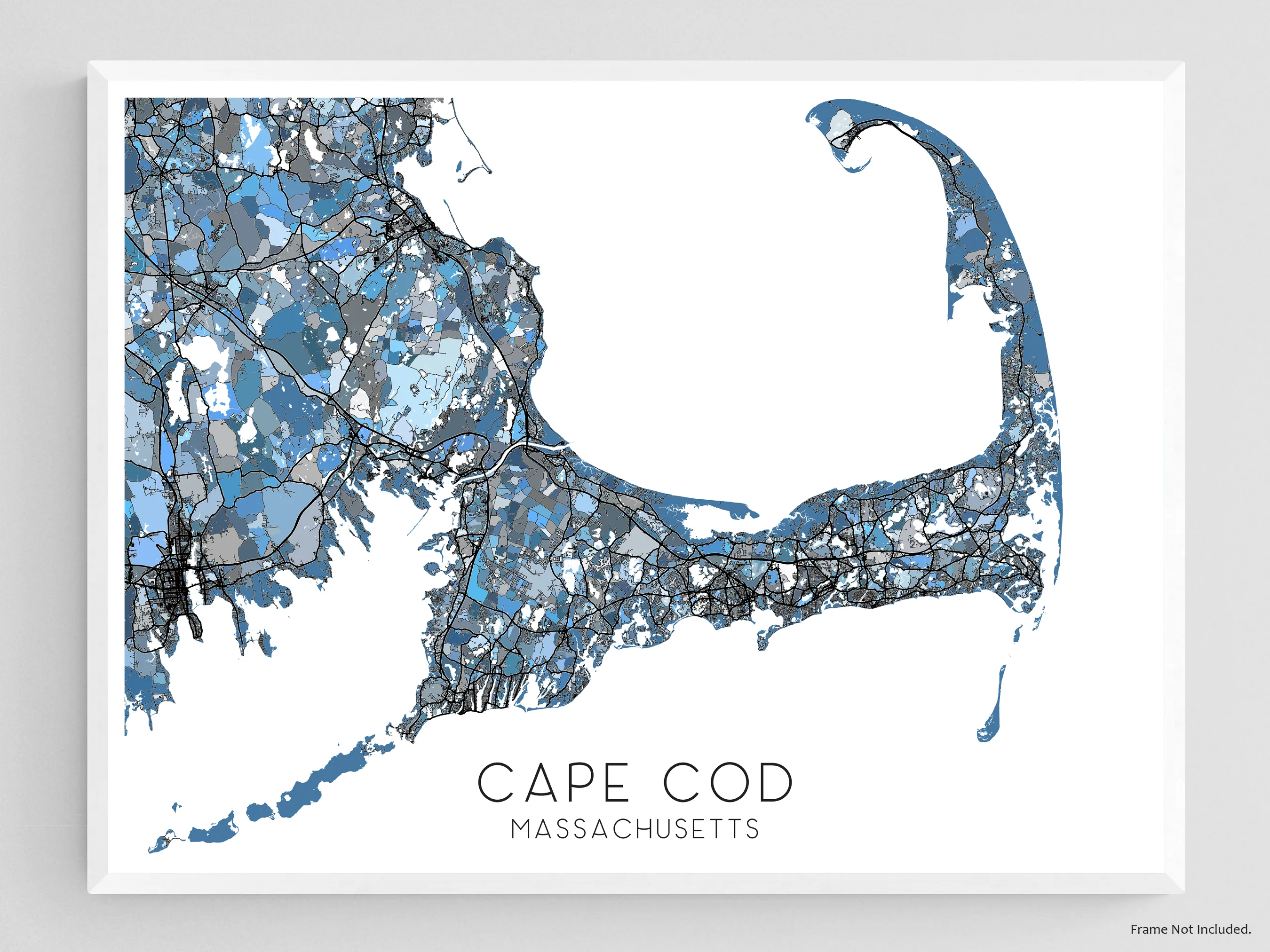 Cape Cod Map Print Poster - Blue Geometric Cape Cod Wall Art Prints, Massachusetts