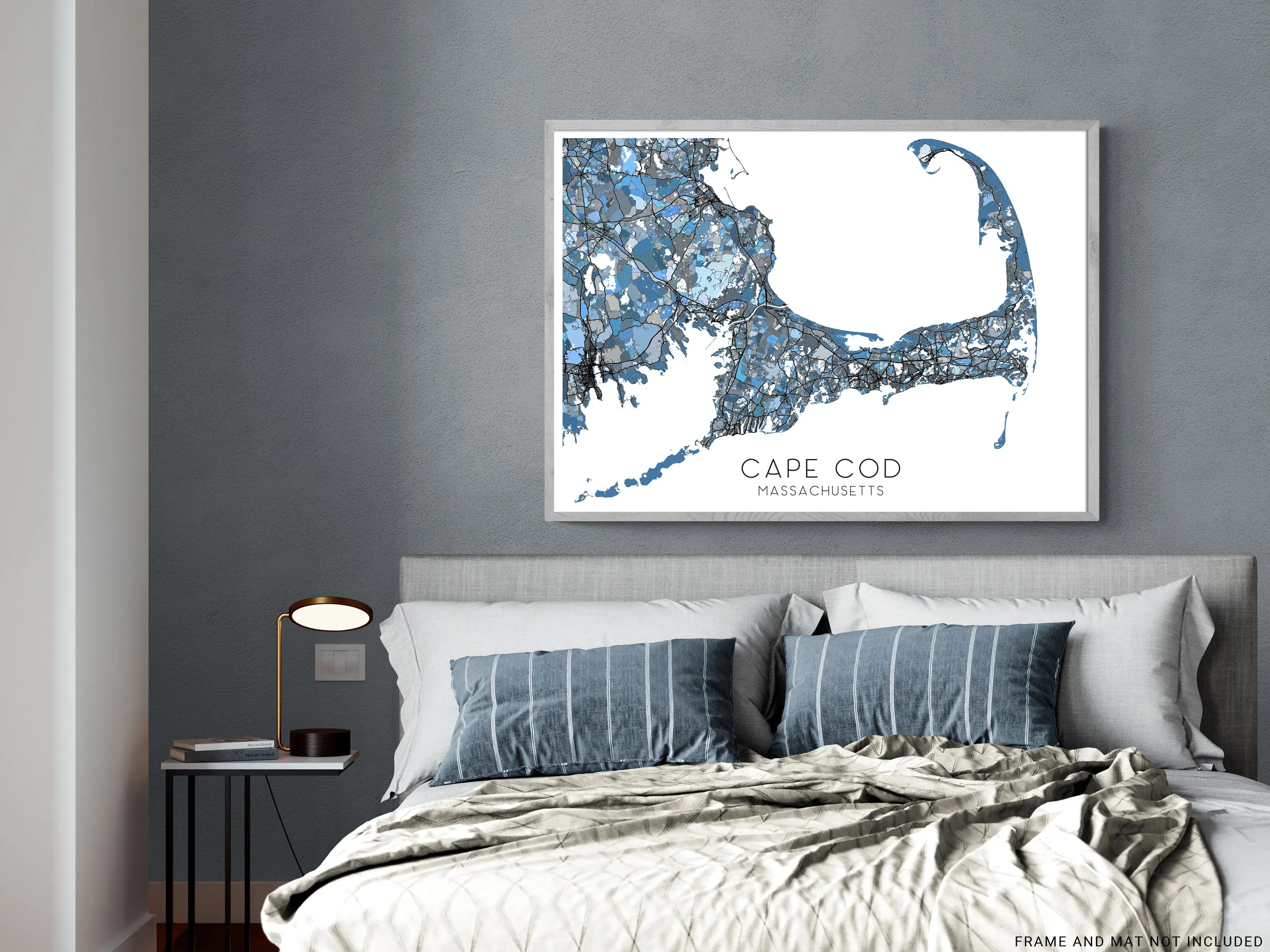 Cape Cod Map Print Poster - Blue Geometric Cape Cod Wall Art Prints, Massachusetts