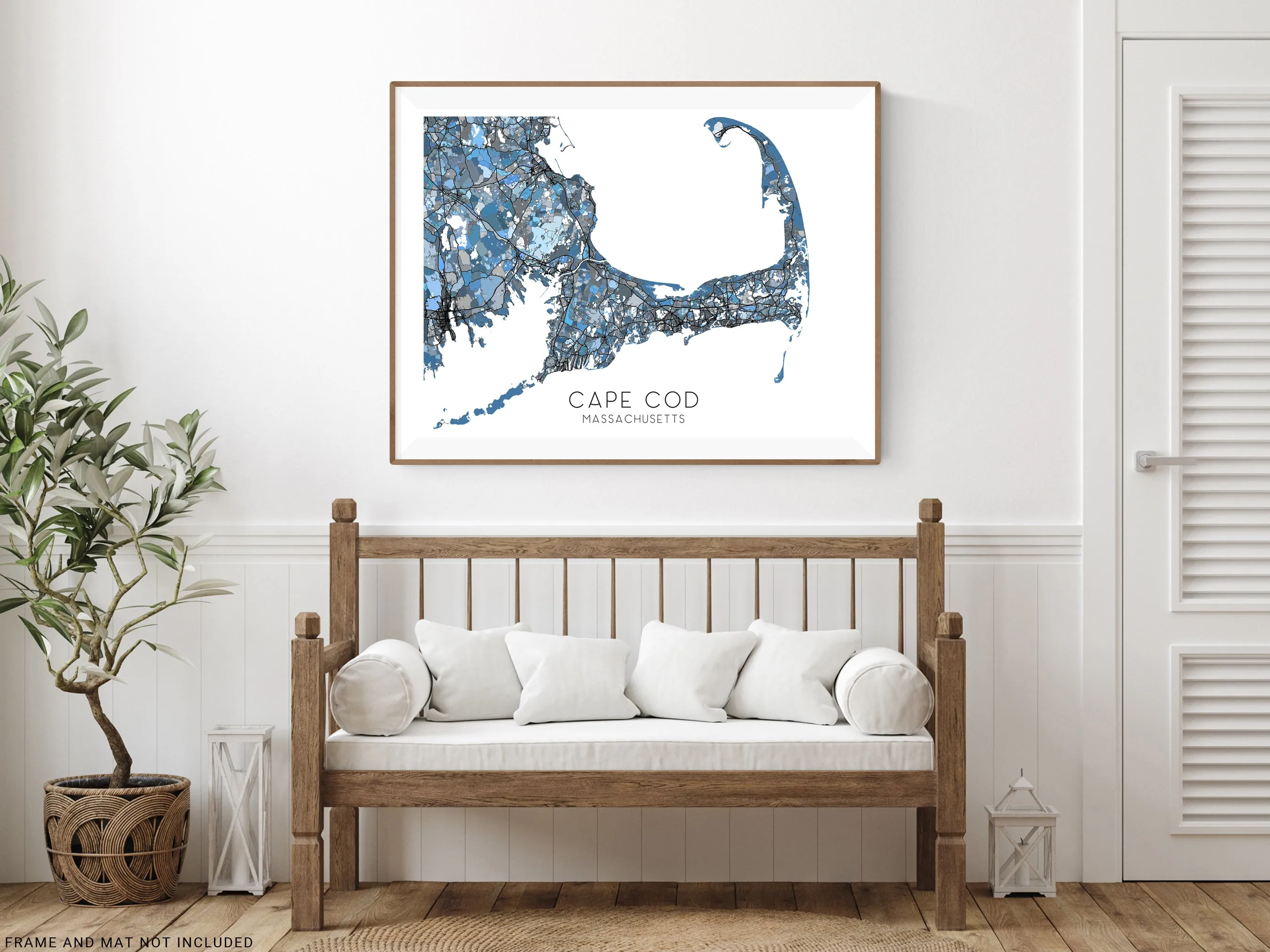 Cape Cod Map Print Poster - Blue Geometric Cape Cod Wall Art Prints, Massachusetts