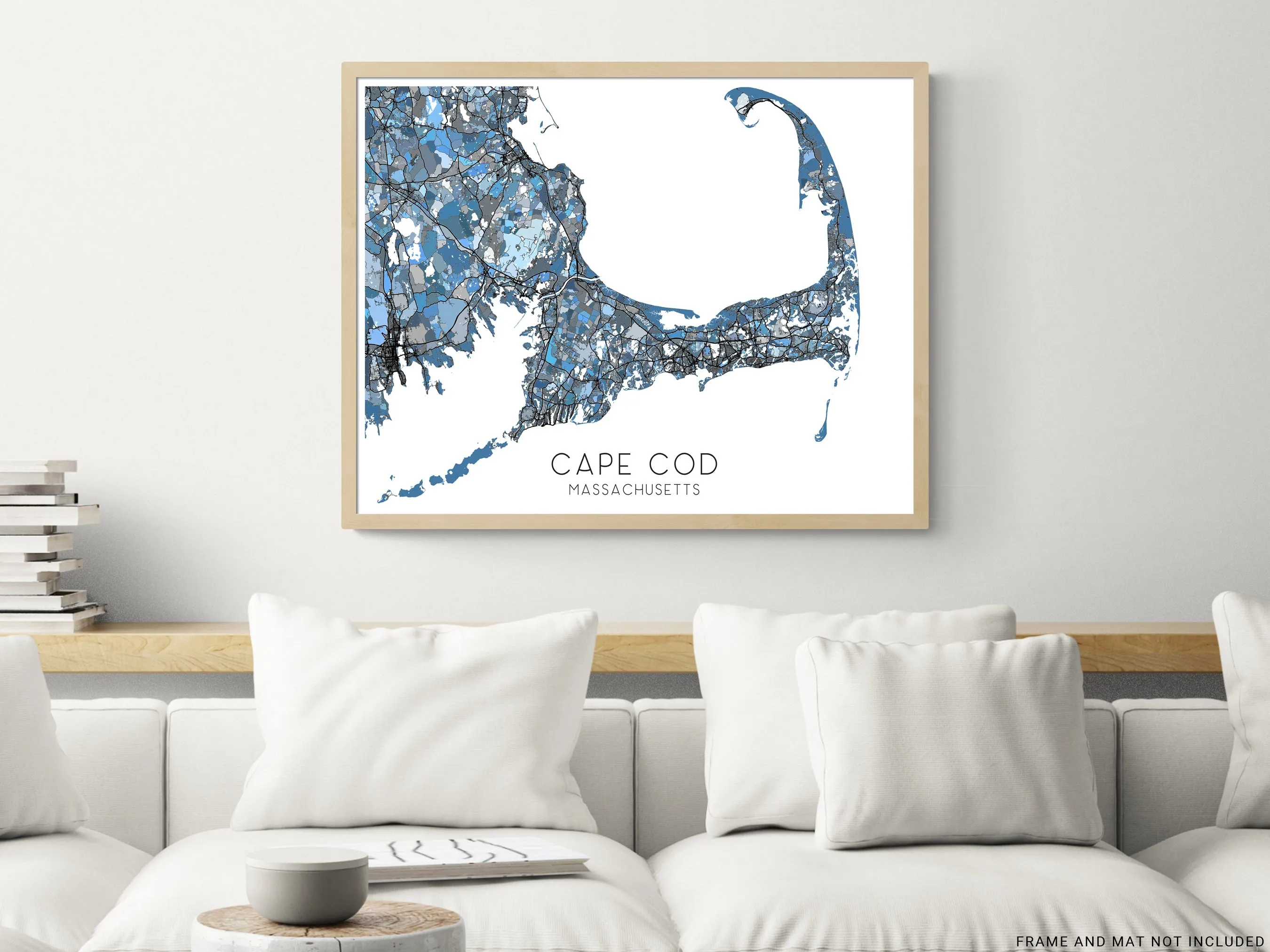 Cape Cod Map Print Poster - Blue Geometric Cape Cod Wall Art Prints, Massachusetts