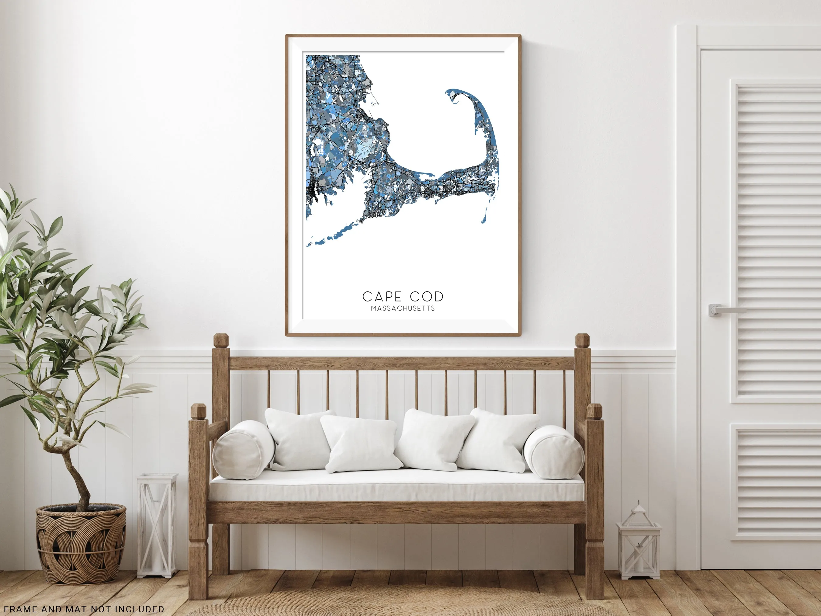 Cape Cod Map Print Poster - Blue Geometric Cape Cod Wall Art Prints, Massachusetts