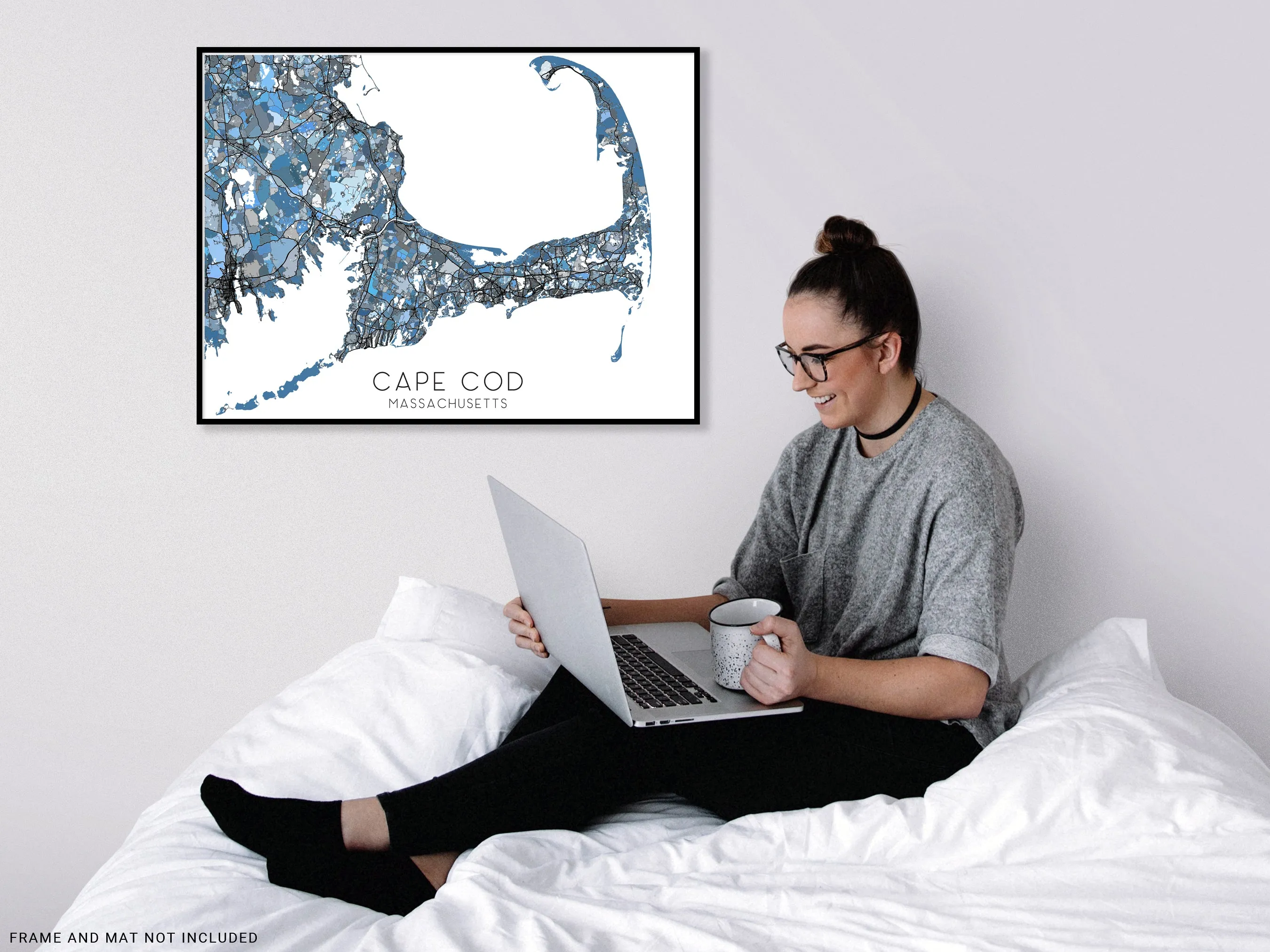 Cape Cod Map Print Poster - Blue Geometric Cape Cod Wall Art Prints, Massachusetts