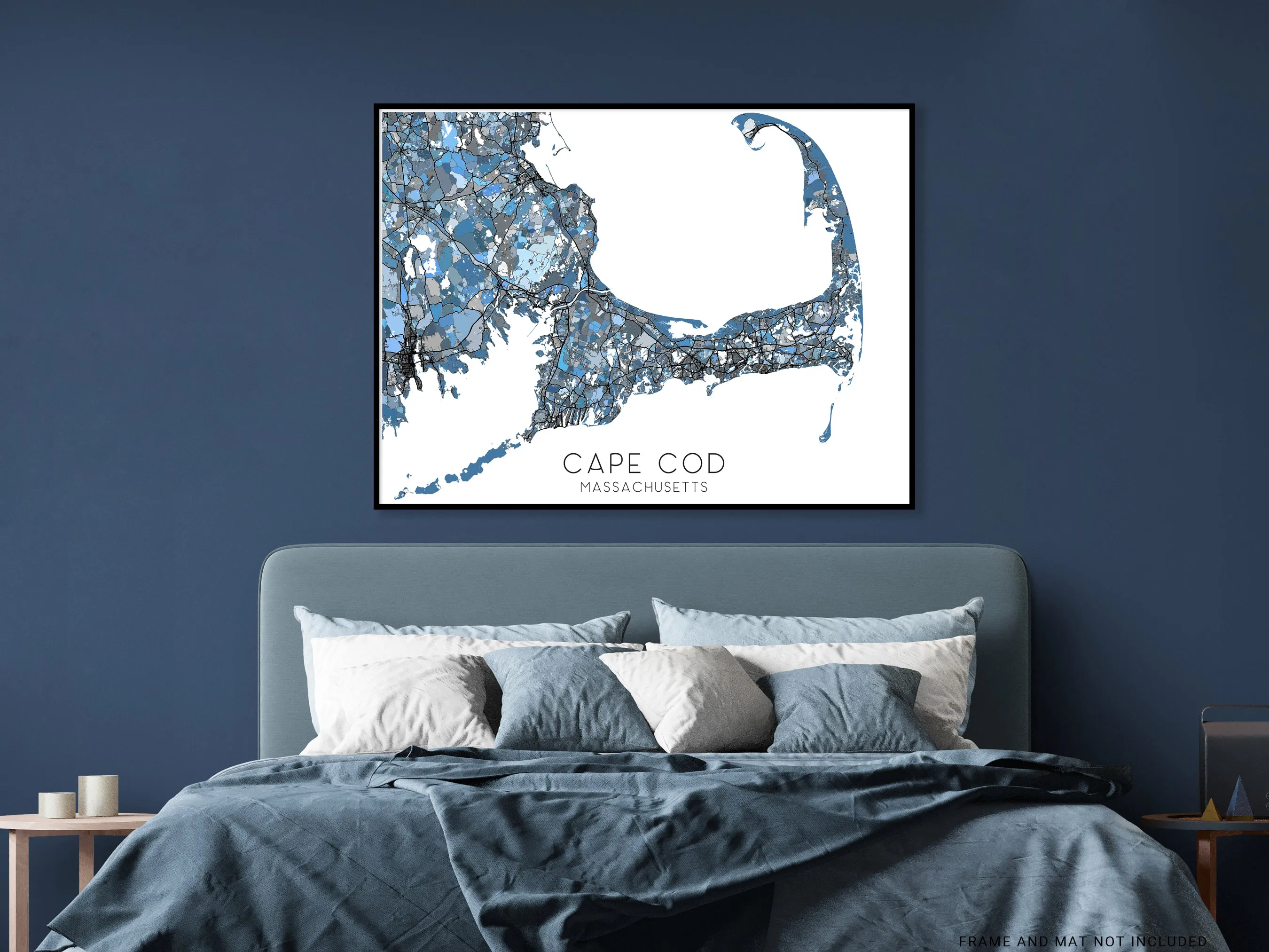 Cape Cod Map Print Poster - Blue Geometric Cape Cod Wall Art Prints, Massachusetts