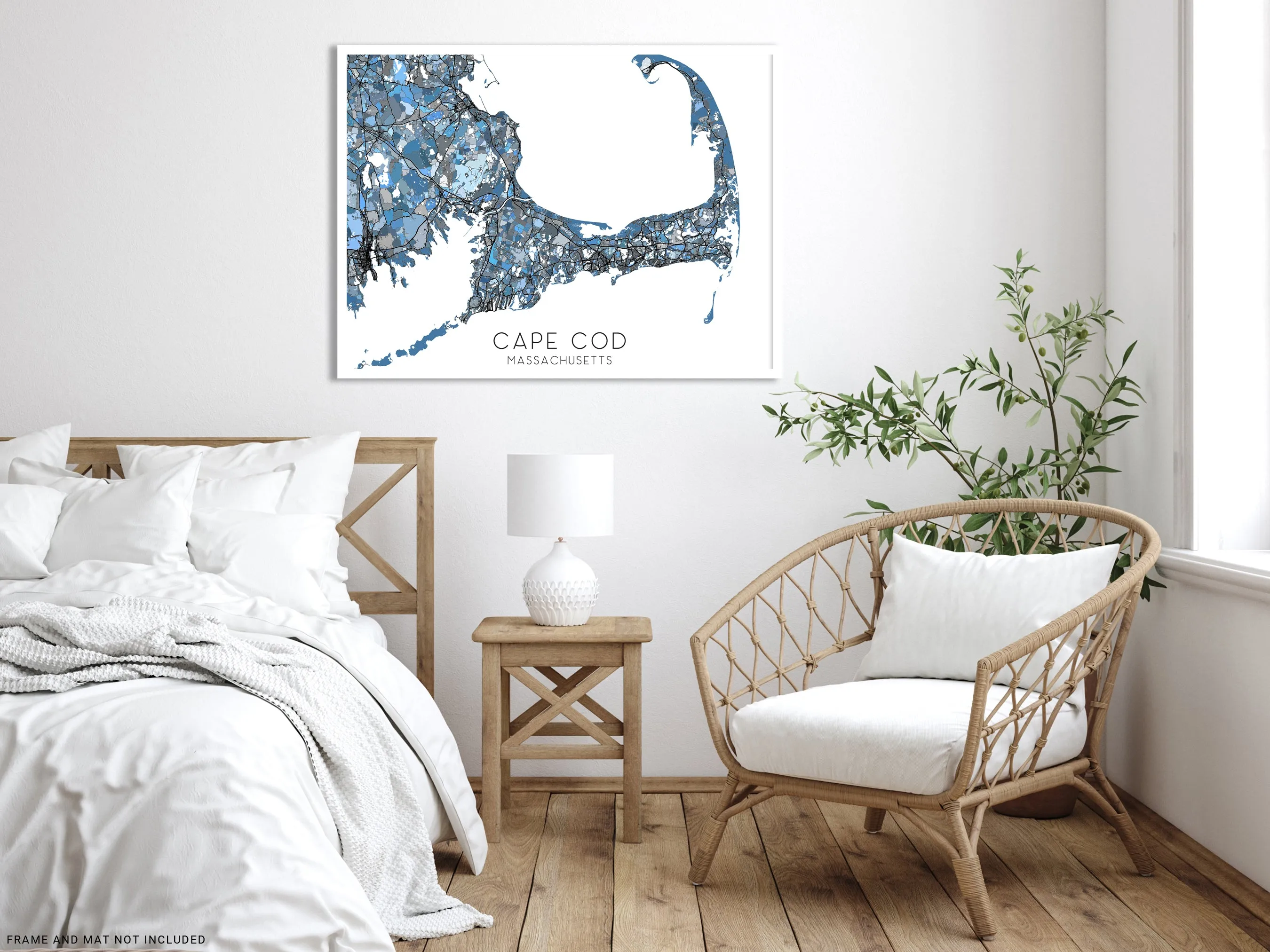 Cape Cod Map Print Poster - Blue Geometric Cape Cod Wall Art Prints, Massachusetts