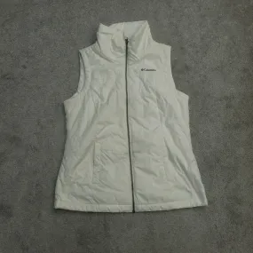 Columbia Vest Jacket Womens Medium White  Full Zip Quilted Coat Sleeveless Logo