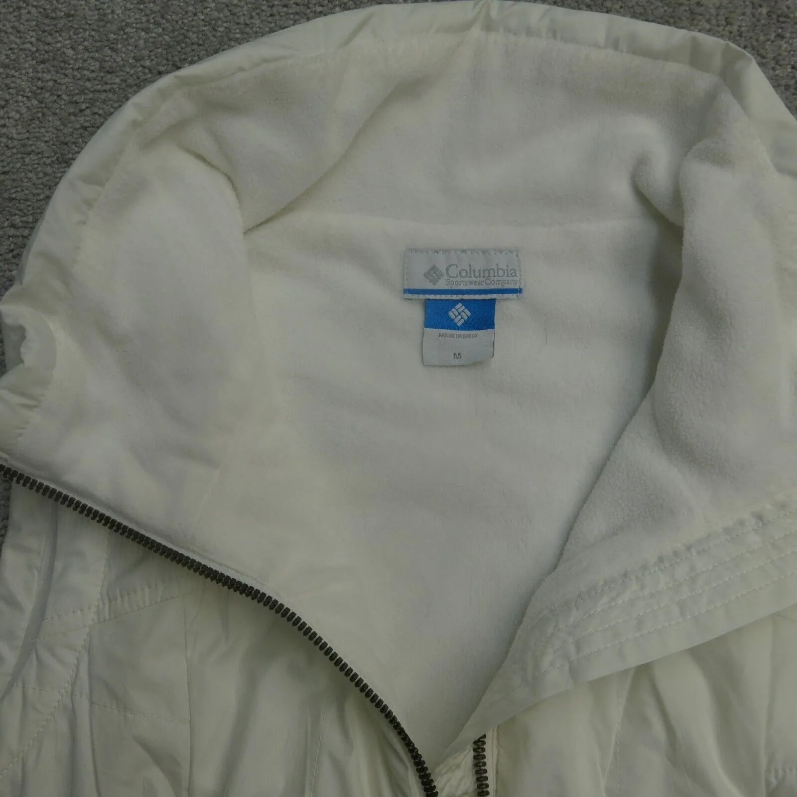 Columbia Vest Jacket Womens Medium White  Full Zip Quilted Coat Sleeveless Logo