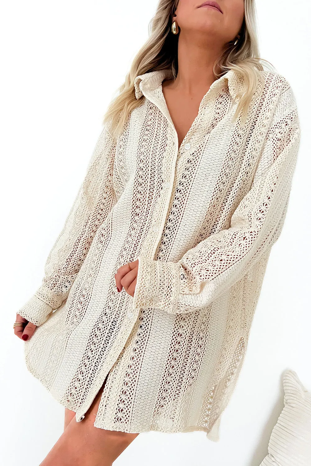 Crochet Lace Collared Tunic Shirt