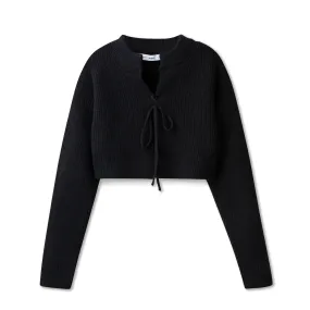 Crop Tie Cardigan IN: Black