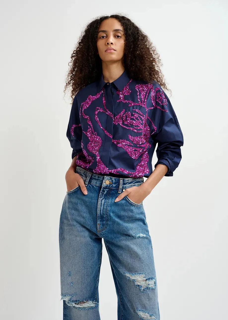 Esend Navy Sequin Button Down