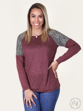 Fallon's Maroon Longsleeve Tunic with Leopard Insets