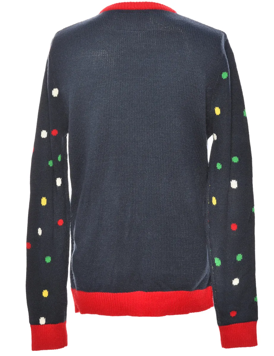 Festive Print Multi-Colour Christmas Jumper - L