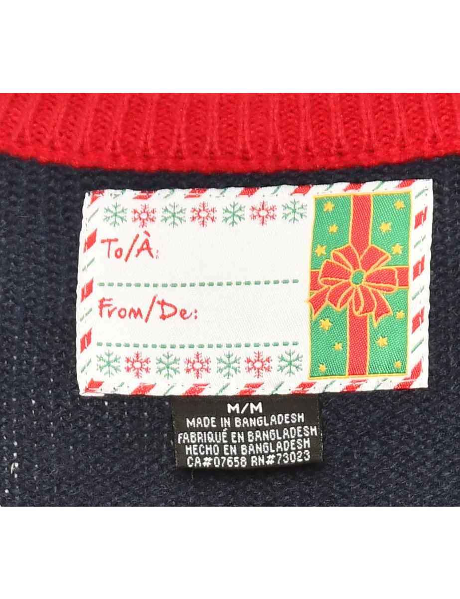 Festive Print Multi-Colour Christmas Jumper - L