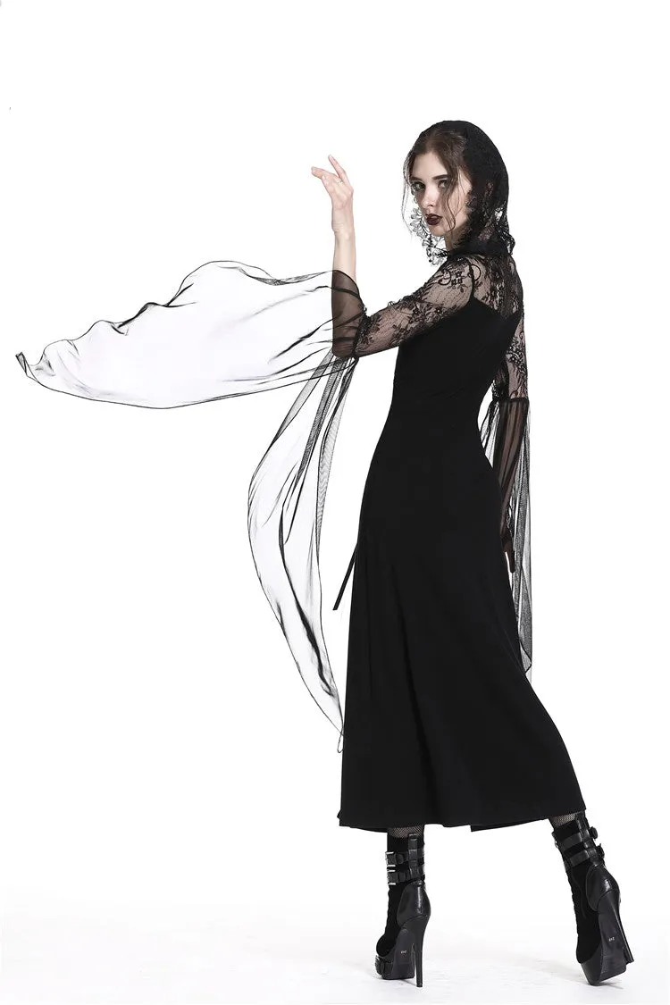 Gothic lacey hooded side slits maxi dress DW244