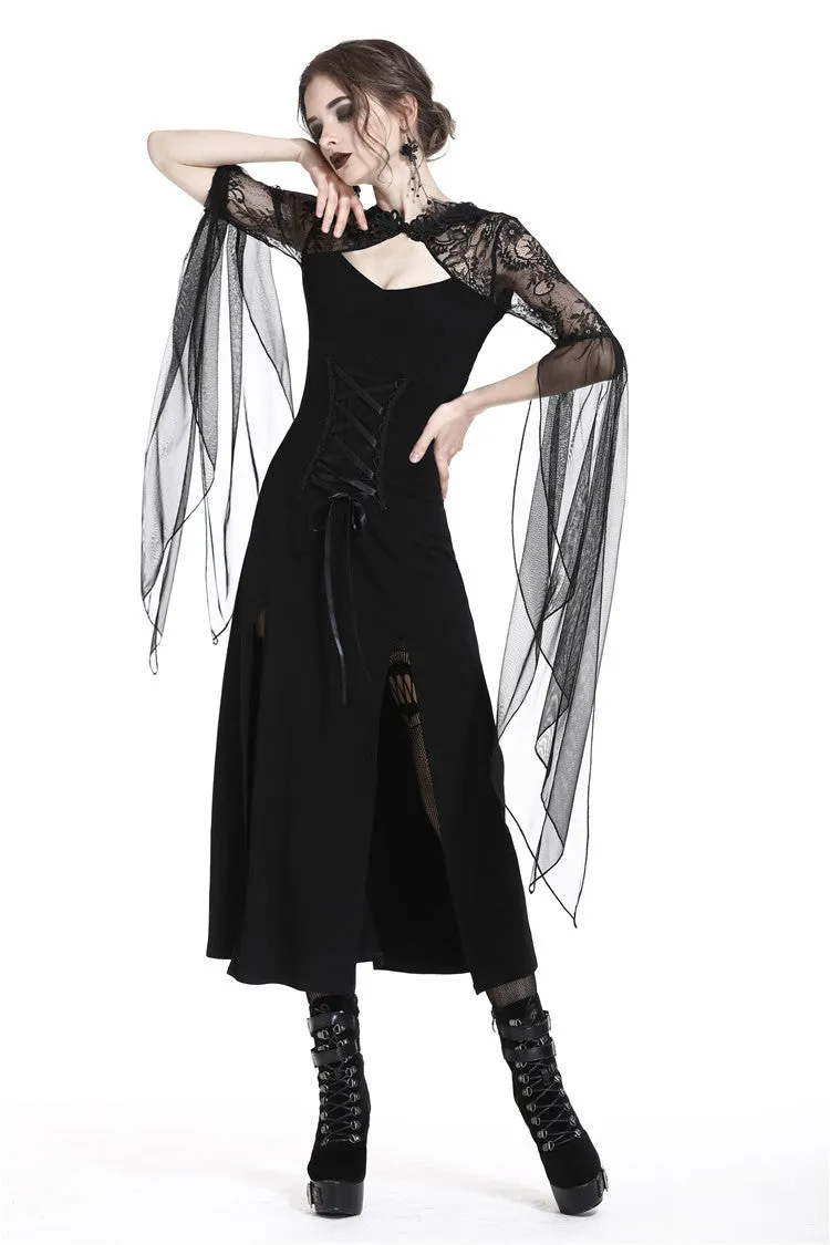 Gothic lacey hooded side slits maxi dress DW244