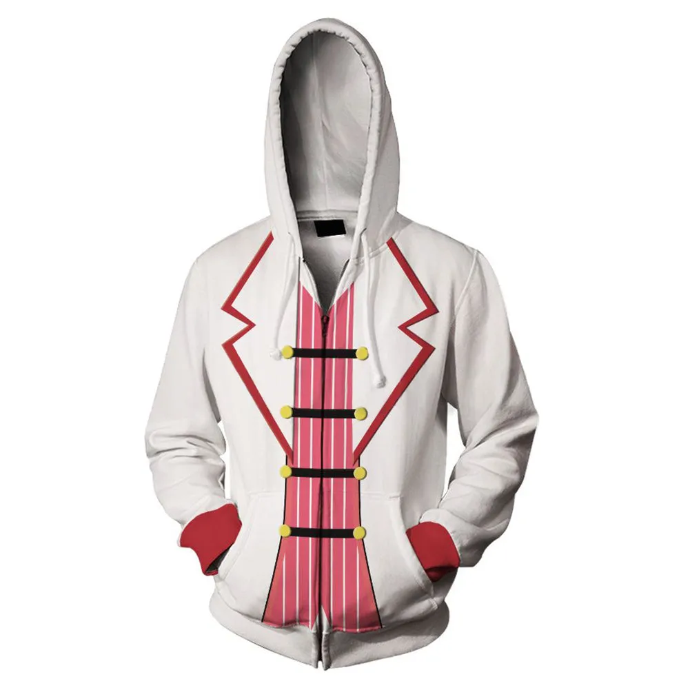 Hazbin Hotel Lucifer Morningstar Cosplay Hooded Sweatshirt Unisex Casual Streetwear Zip Up Jacket Coat