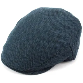 Herringbone Flat Cap with Quilted Lining - Blue