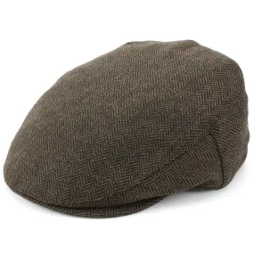 Herringbone Flat Cap with Quilted Lining - Brown