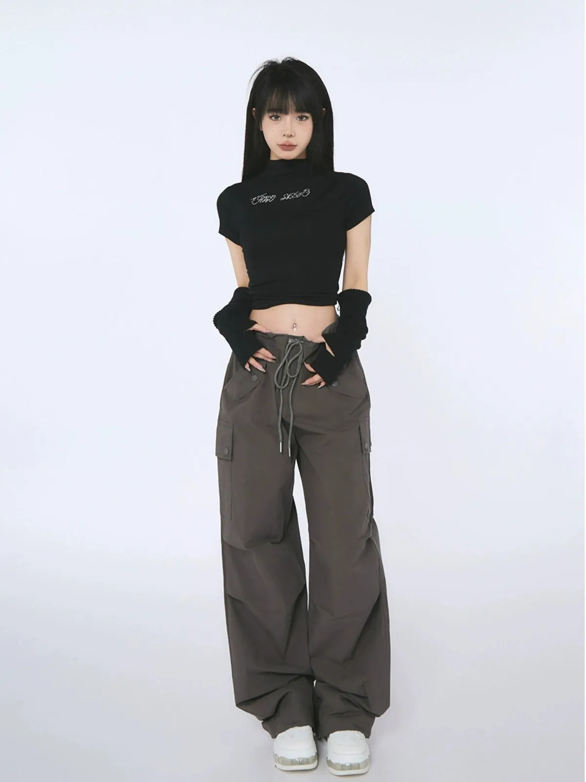 High-Waist Drawstring Cargo Joggers