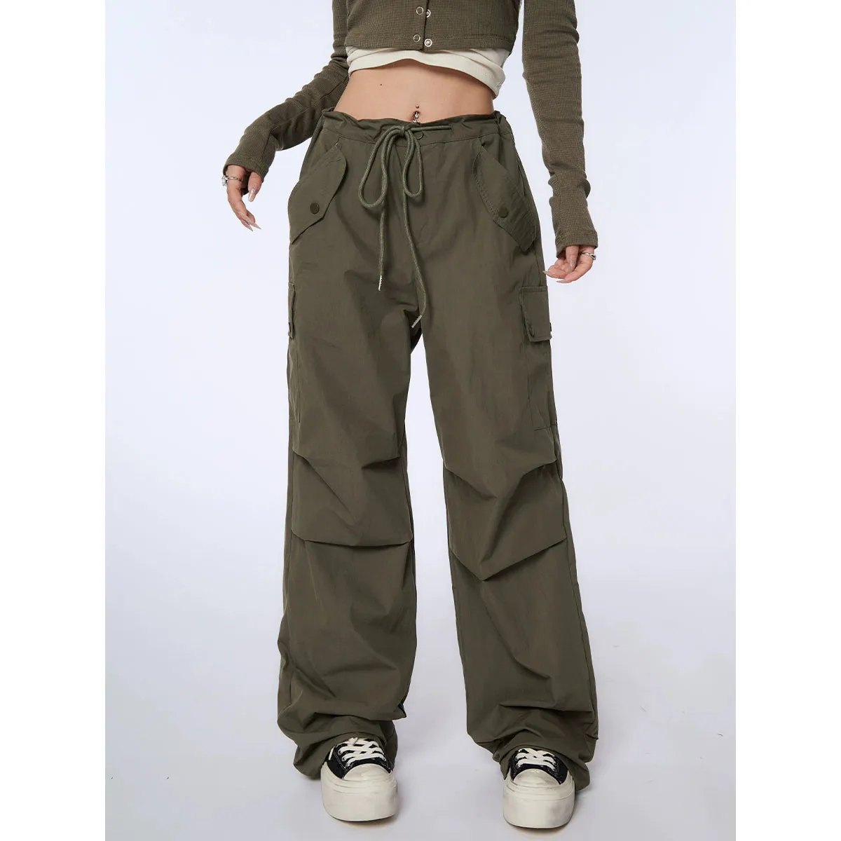 High-Waist Drawstring Cargo Joggers