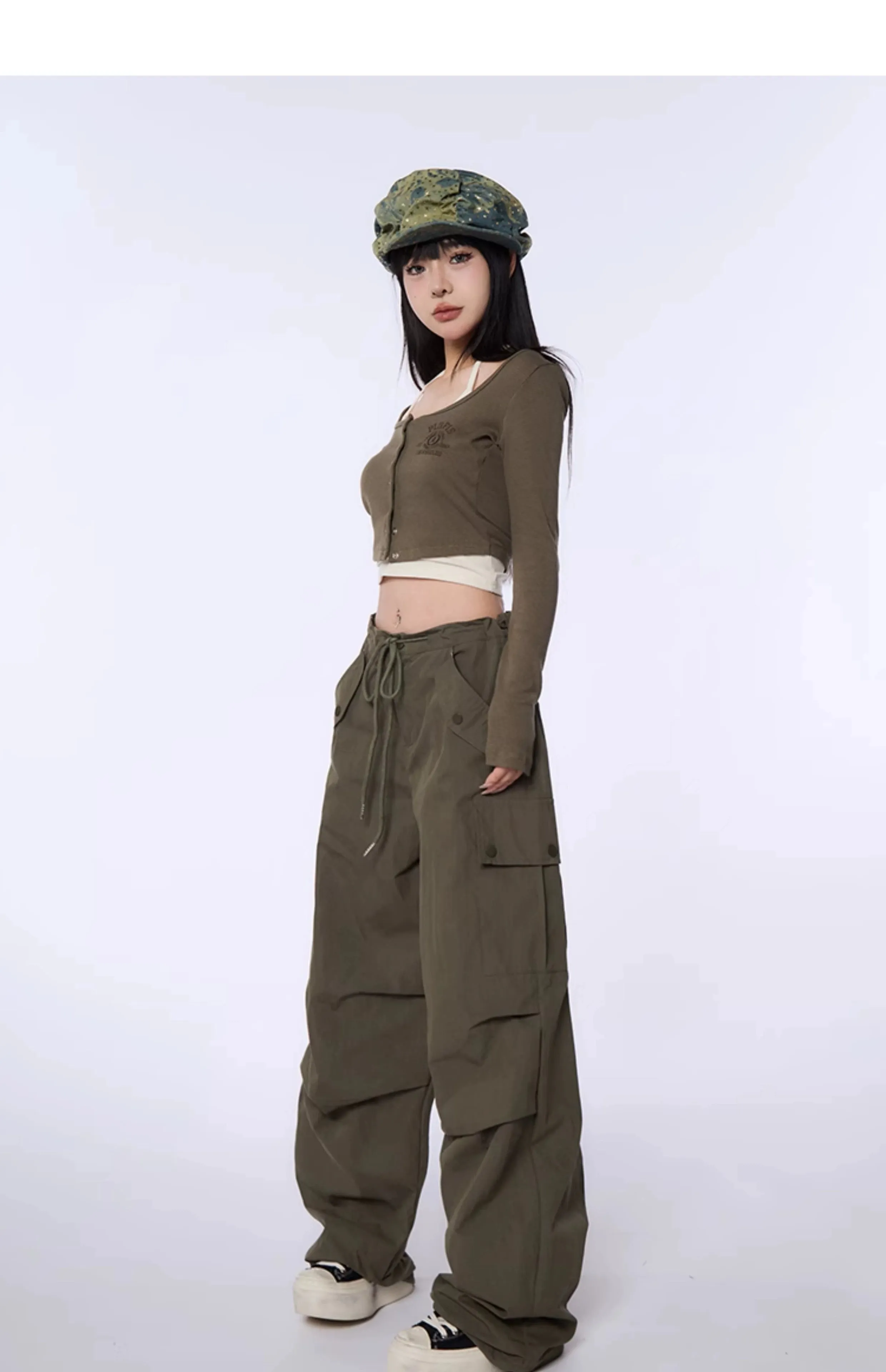 High-Waist Drawstring Cargo Joggers