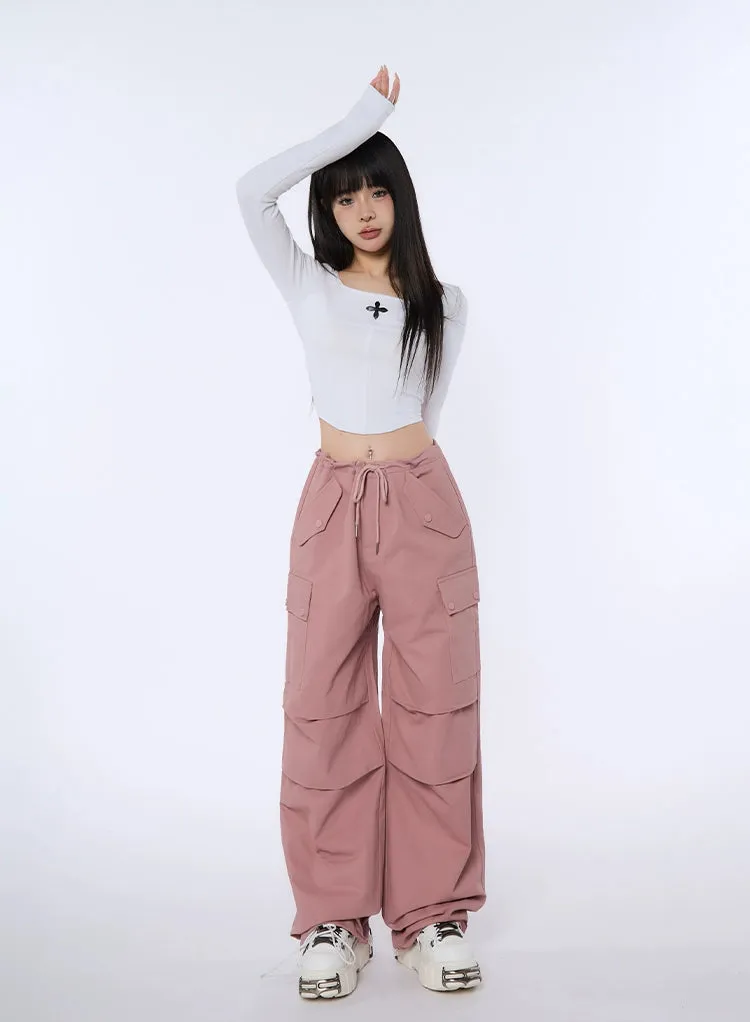 High-Waist Drawstring Cargo Joggers