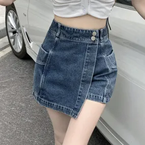 High Waist Irregular Denim Skirt Shorts