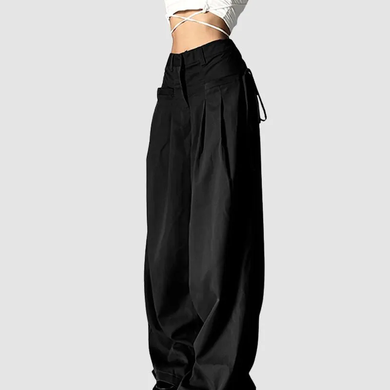 High Waist Pleated Lace-up Yamamoto Pants