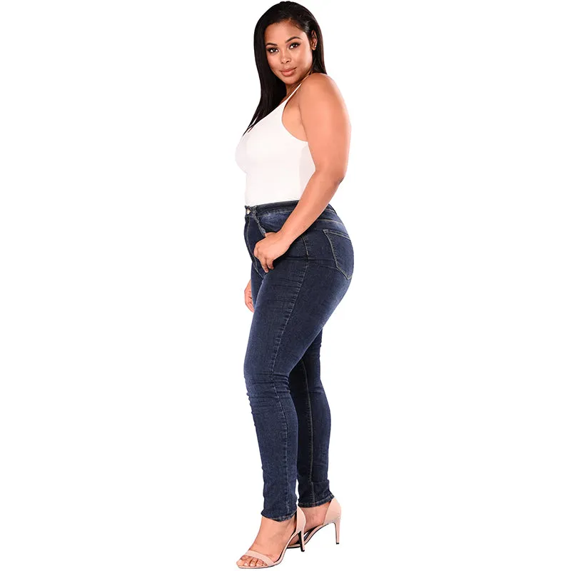 High Waist Stretchy Skinny Blue Denim Plus Size Jeans