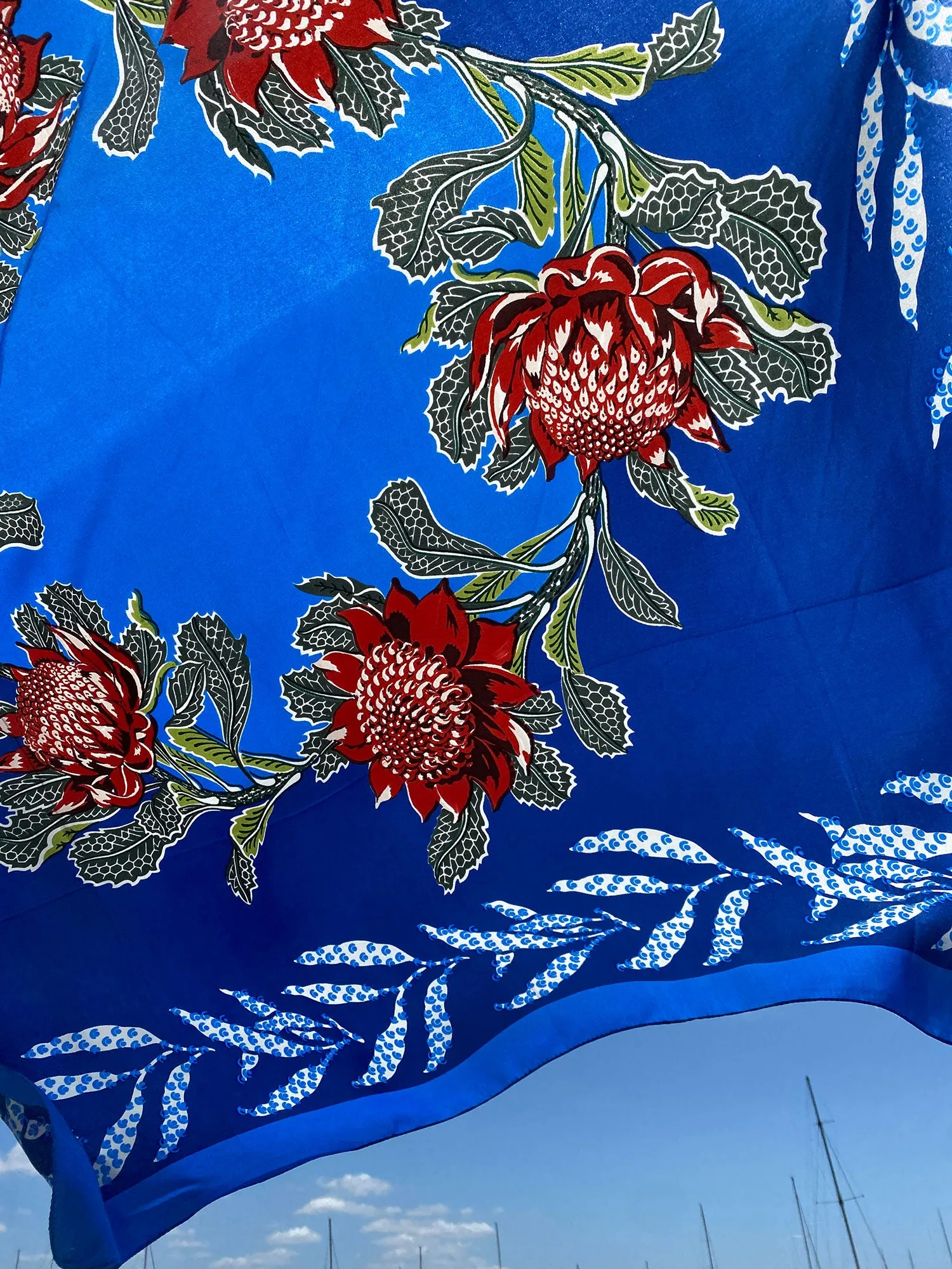 Imperial Waratah Cobalt Silk Scarf