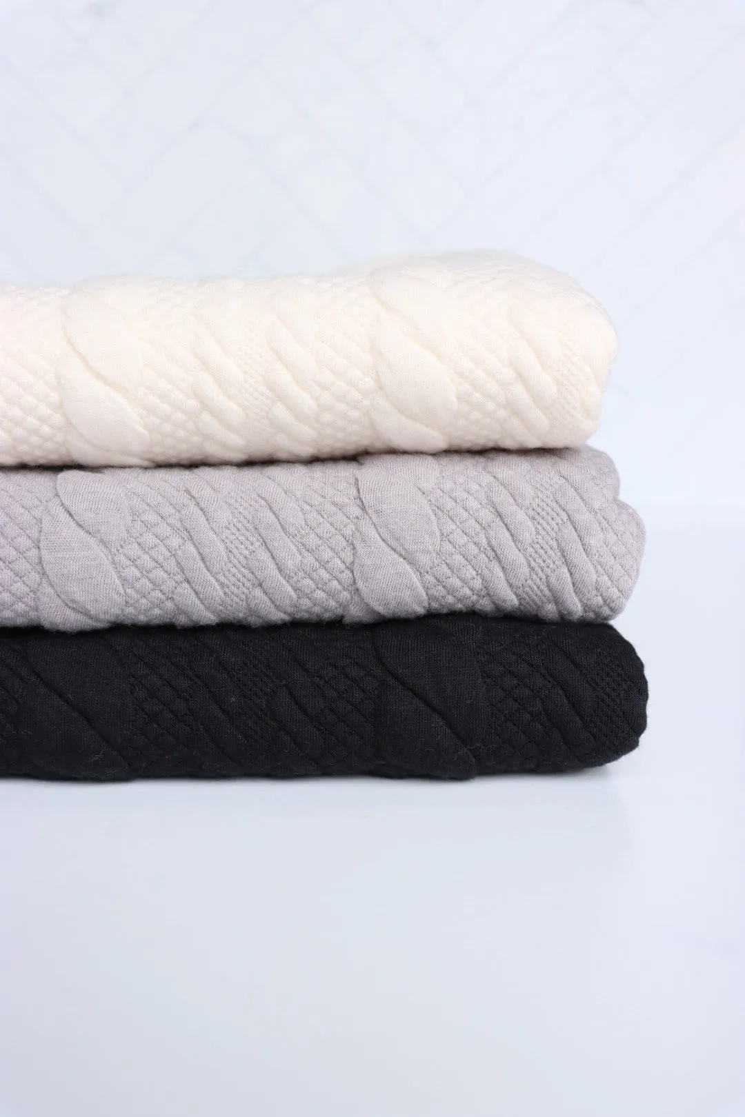 Ivory Cables Quilted Knit | By The Half Yard