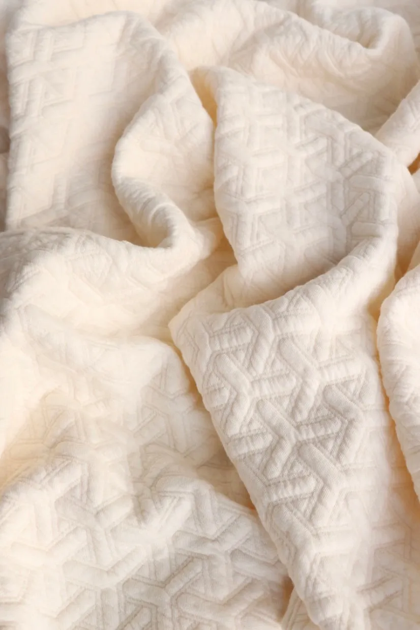 Ivory Interwoven Squares Quilted Knit | By The Half Yard