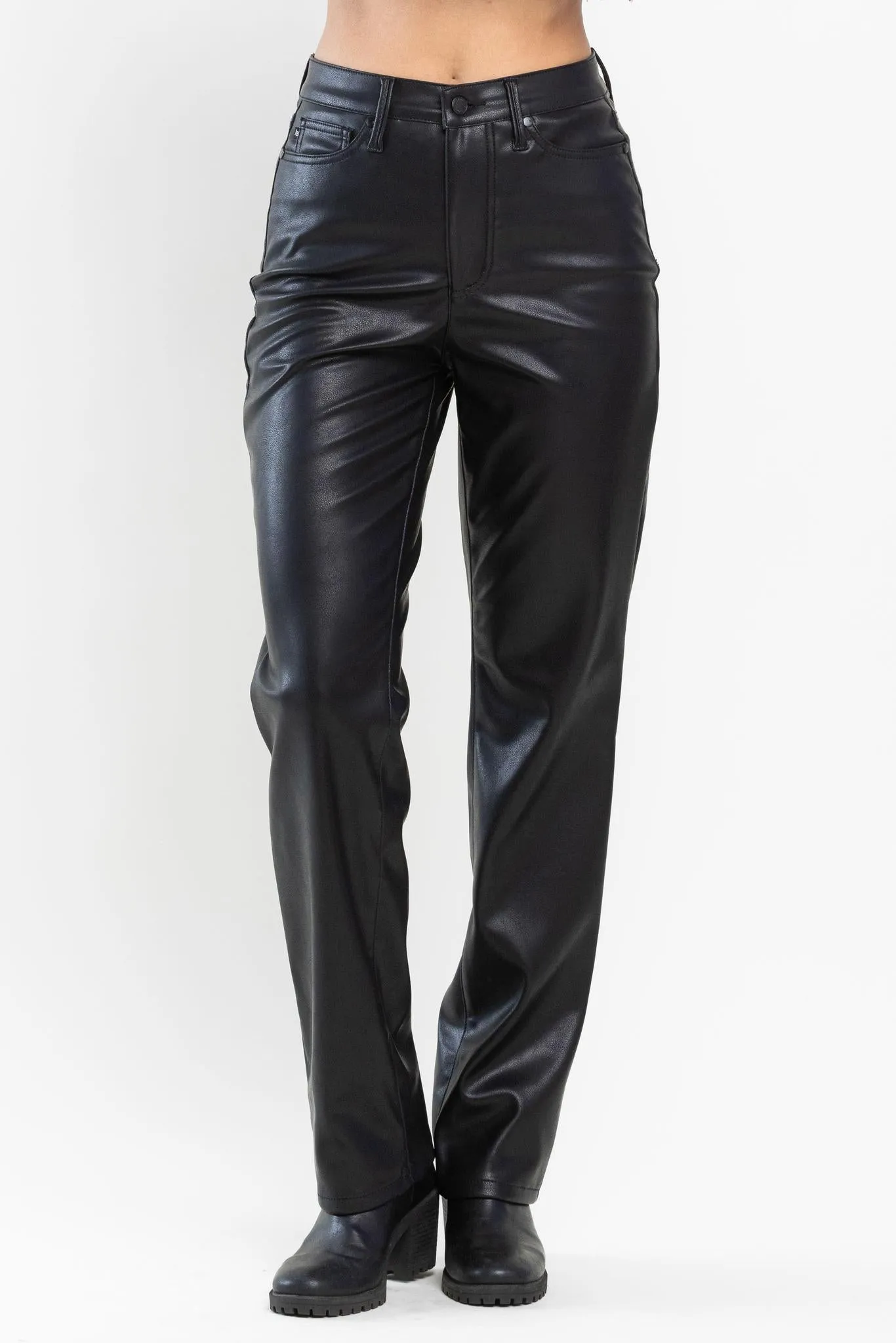 Judy Blue Black Leather Straight Pants